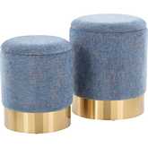 Marla Nesting Ottoman Set in Gold & Blue Fabric